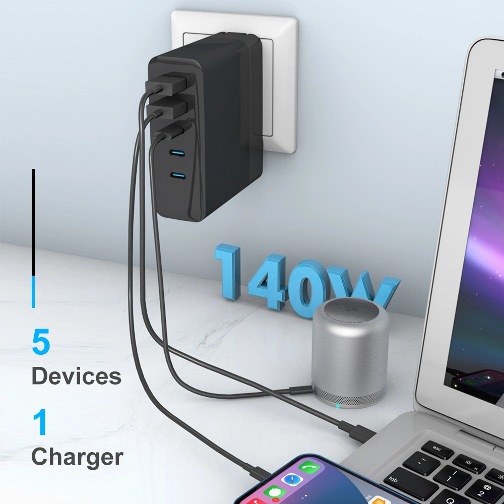 140W Display GaN Charger 3c2a 5 Ports 100W USB C Pd Power Adapter for MacBook PRO for MacBook Air Type-C Super Charger